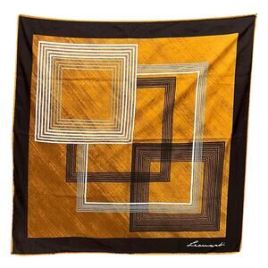 VTG Leonard Paris Silk Scarf Brown Orange Geometric Square 30” Square Retro 70s